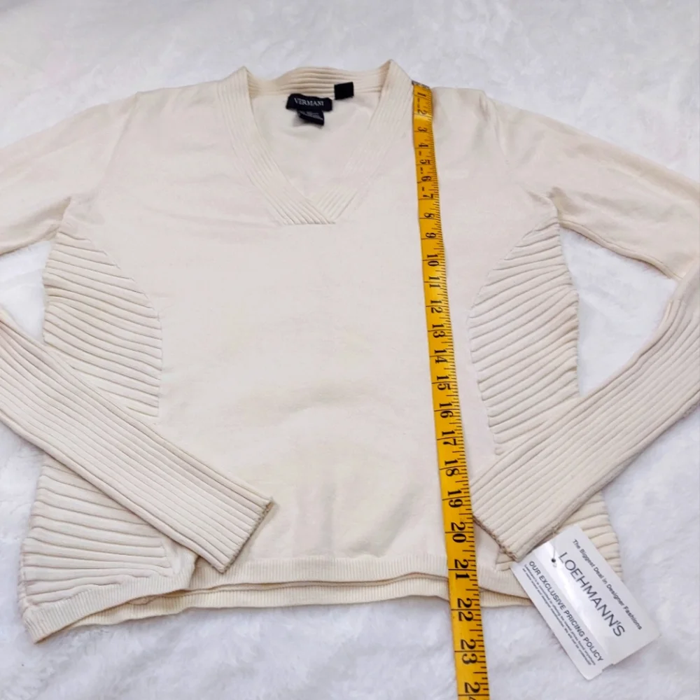 Vermani Silk Blend Long Sleeve Shirt V Neck Pull Over Sweater Stretch Size XL - Picture 4 of 11